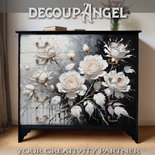 Papier Mousseline Serenade de rose noire et blanche - Découpage -