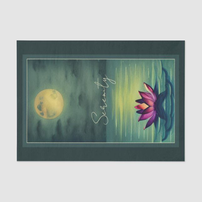 Papier Mousseline Sérénité - Belle Fleur de Lotus et une Pleine lune (Recto)