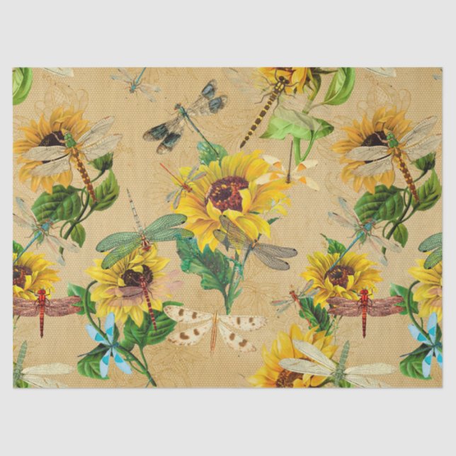 Papier Mousseline Série Sunflower et Dragonflies Design 2 (Recto)