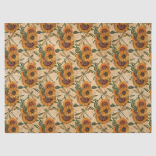 Papier Mousseline Série Tournesols et libellules Design 3