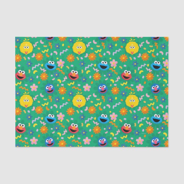 Papier Mousseline Sesame Street Green Floral Motif (Recto)