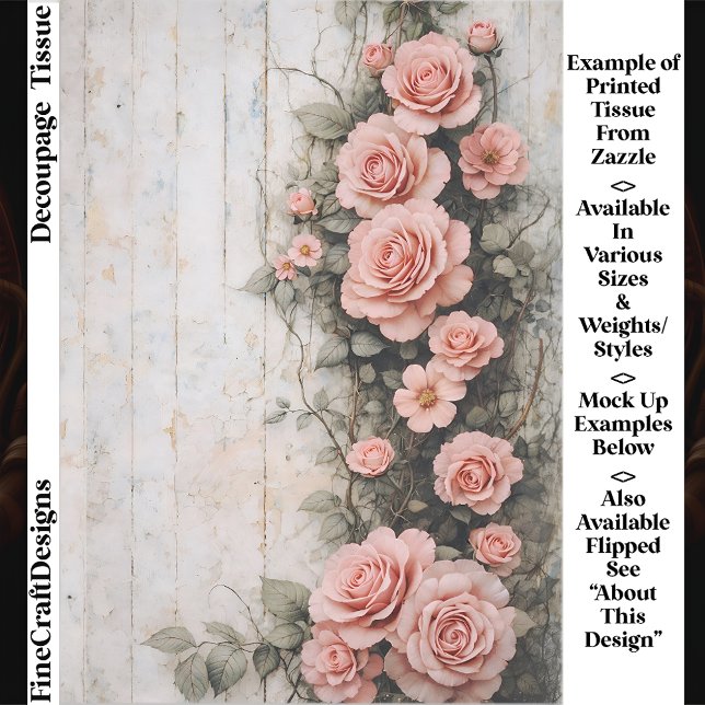 Papier Mousseline Shabby Chic Climbing Pink Roses FD8R Decoupage (Créateur téléchargé)