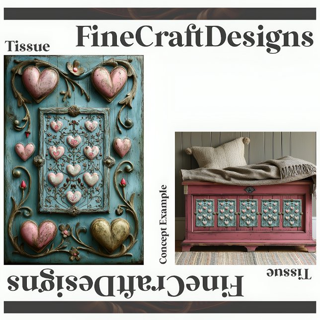 Papier Mousseline Shabby Chic Cœurs + Vignes Découpage Droite 158 (Créateur téléchargé)