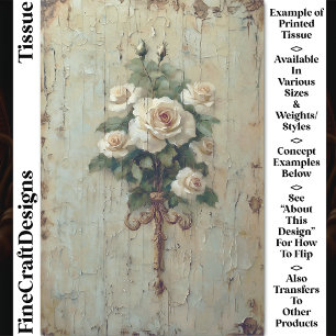 Papier Mousseline Shabby Chic Crème & Roses Blanches CW3 Découpage