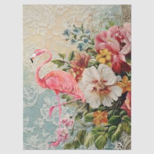 Papier Mousseline Shabby Chic Flamant rose Rose Floral Découpage