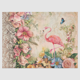 Papier Mousseline Shabby Chic Flamant rose Rose Floral Découpage