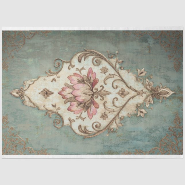 Papier Mousseline Shabby Chic Floral Demask Motif Arrière - plan (Recto)