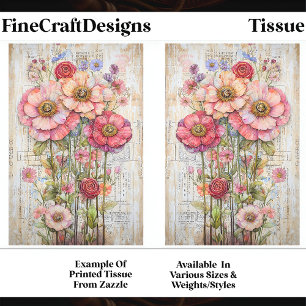 Papier Mousseline Shabby Chic Floral Éphémère Rose Rouge S7B Découpa