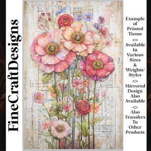 Papier Mousseline Shabby Chic Floral Éphémère Rose Rouge S7L Découpa