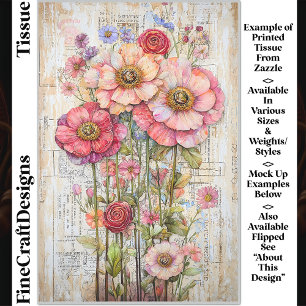 Papier Mousseline Shabby Chic Floral Éphémère Rose Rouge S7R Découpa
