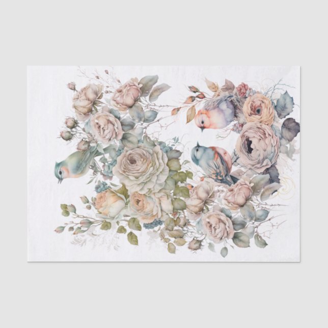 Papier Mousseline Shabby chic oiseau et papier rose (Recto)