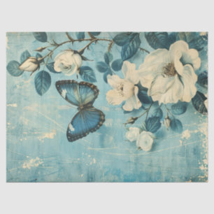 Papier Mousseline Shabby chic papillon bleu & blush rose