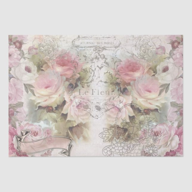 Papier Mousseline Shabby Chic Roses Motif Collage (Recto)
