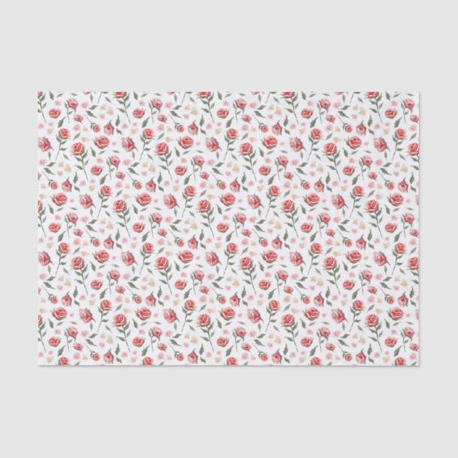 Papier Mousseline Shabby Chic Roses Rouges Joli Papier Tissu (Recto)