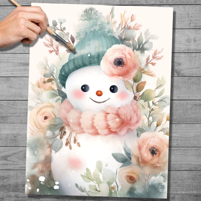 Papier Mousseline Shabby Chic Snowman 3 Découpage Papier (Créateur téléchargé)