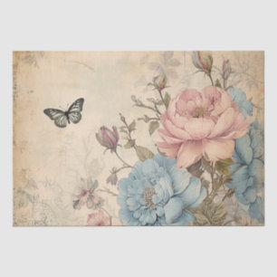 Papier Mousseline Shabby Chic Vintage Blush Blue Peonies Papillon