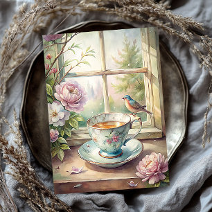Papier Mousseline Shabby chic vintage oiseau rousse fenêtre pivoines