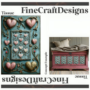 Papier Mousseline Shabby Coeurs Chic + Vins Découpage Droite 158