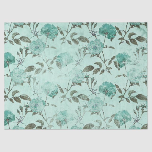 Papier Mousseline Shabby Floral Turquoise Series Design 8 (Recto)