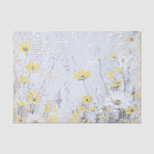 Papier Mousseline Shabby Jaune Fleur sauvage Daisy Blue Texte Collag