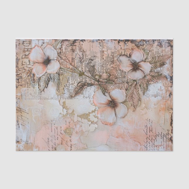 Papier Mousseline Shabby Peach Rose Floral Découpage (Recto)
