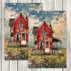 SHABBY RED RUSTIC HOUSE DÉCOUPAGE MÉDIA