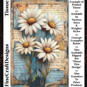 Papier Mousseline Shabby Rustique Chic White Daisers DB5L Découpage