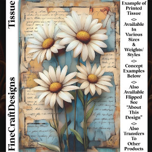 Papier Mousseline Shabby Rustique Chic White Daisers DB5R Decoupage