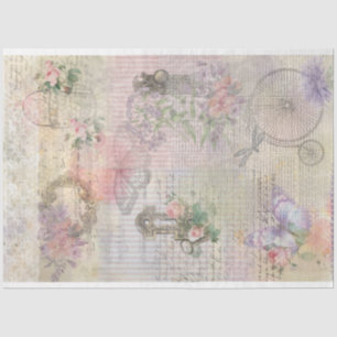 Papier Mousseline Shabby Vintage Bicycle Clé Fleurs dentelle Papillo