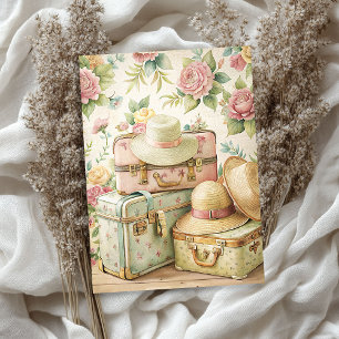 Papier Mousseline Shabby Watercolor vintage valises casquettes été