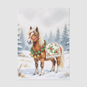 Papier Mousseline Shetland Pony et Holly Christmas