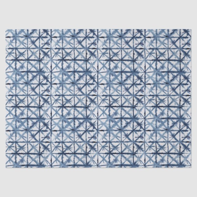 Papier Mousseline Shibori Asian X Motif bleu et blanc (Recto)