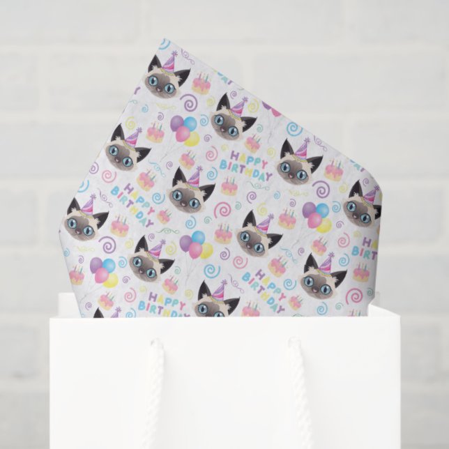 Papier Mousseline Siamese Cat Tissue Paper in White (Sac cadeau)