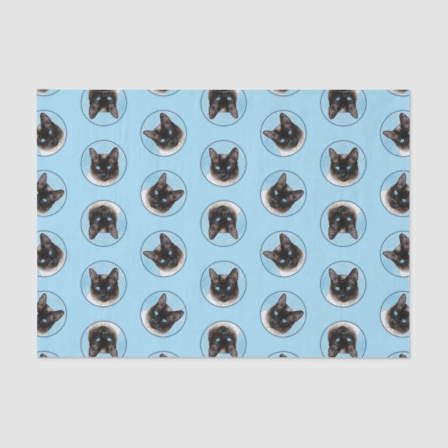 Papier Mousseline Siamese Chat Portrait Peinture Cute Art Original (Recto)