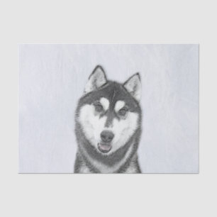 Papier Mousseline Sibérie Husky (noir et blanc) Peinture Chien Art