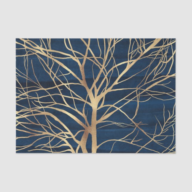 Papier Mousseline Silhouette Arbre d'Or moderne Design bleu minimal (Recto)
