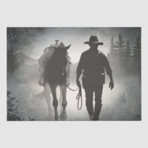 Papier Mousseline Silhouette Cheval Cowboy