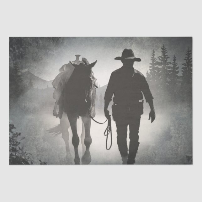 Papier Mousseline Silhouette Cheval Cowboy (Recto)