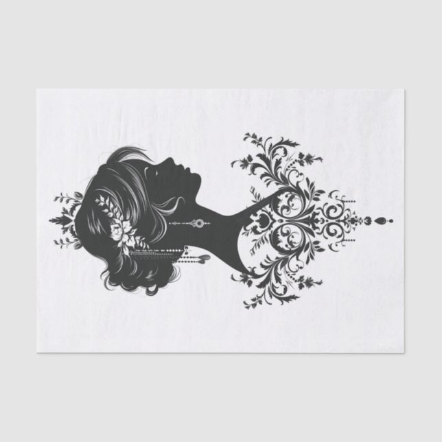 Papier Mousseline Silhouette de charme d'une dame avec Filigree Orna (Recto)