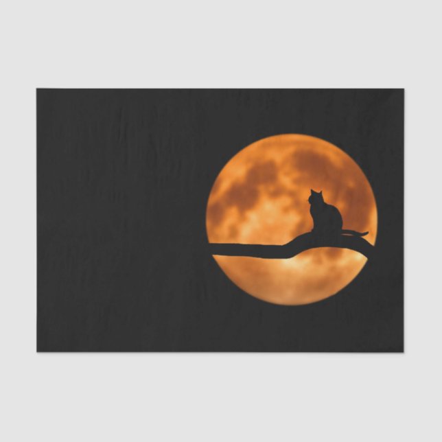 Papier Mousseline Silhouette d'un chat noir dans un arbre (Recto)