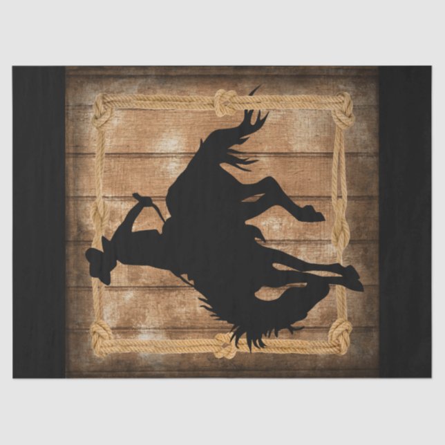 Papier Mousseline Silhouette Rodeo Cowboy sur Bucking Bronco Horse (Recto)