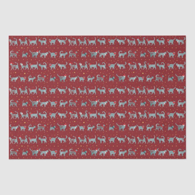 Papier Mousseline Silhouettes de chats Turquoises mignons en chapeau (Recto)