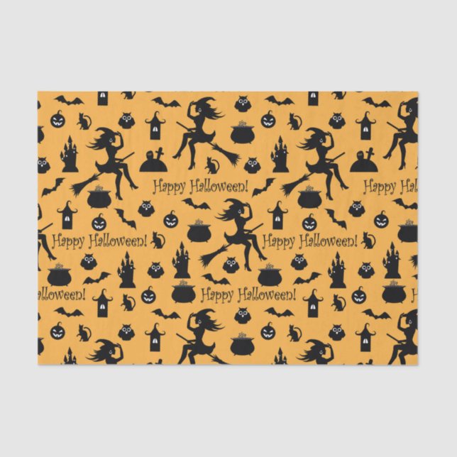Papier Mousseline Silhouettes d'Halloween orange (Recto)