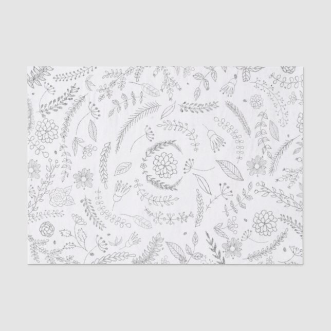Papier Mousseline Silver & Blanc Botanique Élégant Glam Floral (Recto)