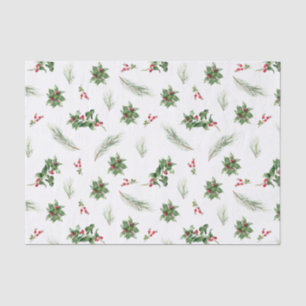 Papier Mousseline Simple classique Holly Berry Aquarelle Noël