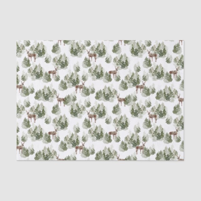 Papier Mousseline Simple Russe Forêt d'hiver aquarelle Noël (Recto)