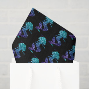 Papier Mousseline Sirène bleu aqua ombré motif paillettes noir