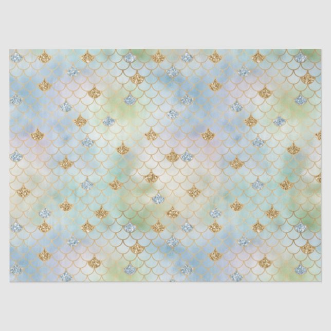Papier Mousseline Sirène d'Parties scintillant d'or Aqua Blue Mint   (Recto)