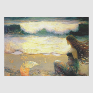 Papier Mousseline Sirène et lutins dorés de la mer