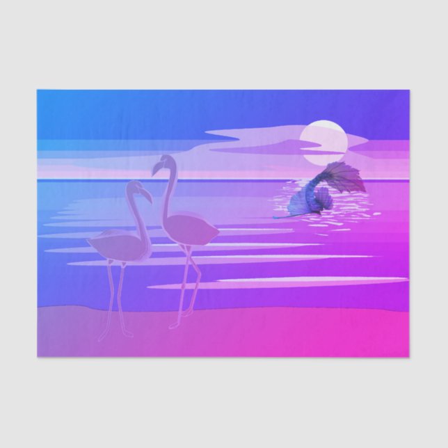 Papier Mousseline Sirène et papier de tissus de Flamant rose (Recto)